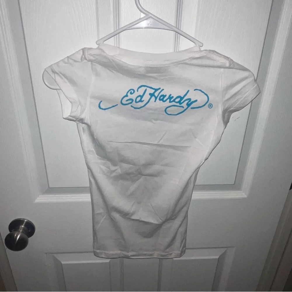 Ed Hardy White Tee with Blue Logo and Graphic - Picture 2 of 3